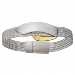Manu Silver Curved Foxband Bracelet With Gold